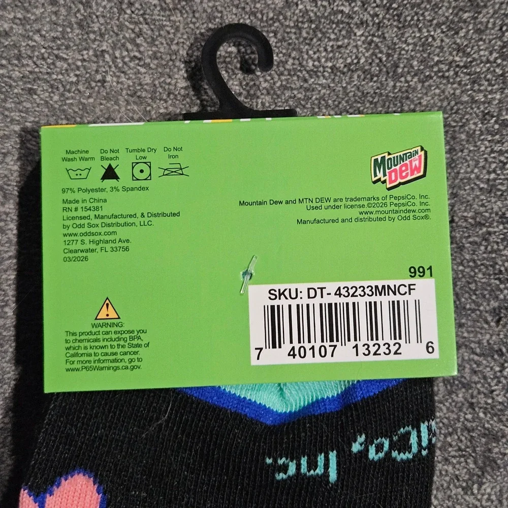 Mountain Dew Baja Blast Mens Crew Socks Black Teal Logo Size 6-12 NEW